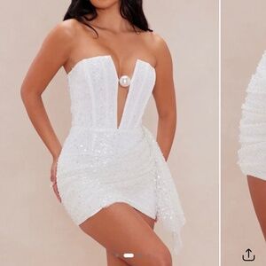 Denise Embellished Mini Dress - White XL